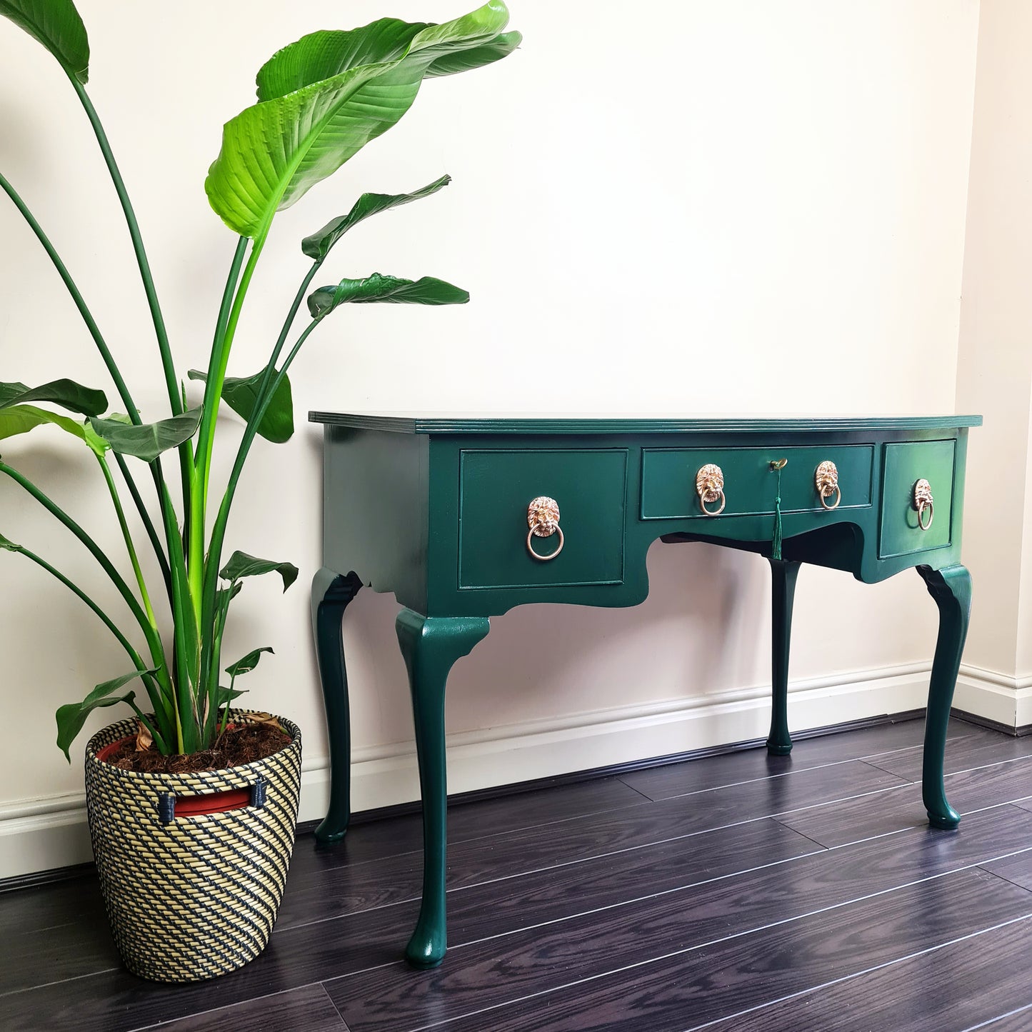 Upcycled Sideboard with Monstera Leaves & Lion Head Handles