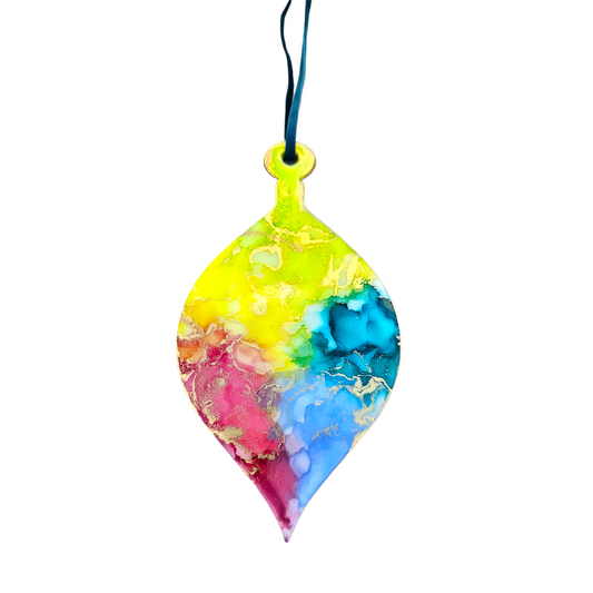 Handmade Alcohol Ink and Resin Christmas Baubles set of 3 - Festive Brights (Rainbow)