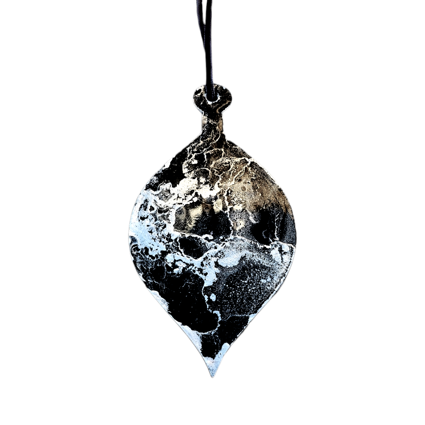 Handmade Alcohol Ink and Resin Christmas Baubles set of 3 - Two Turtle Doves (Black and Silver)