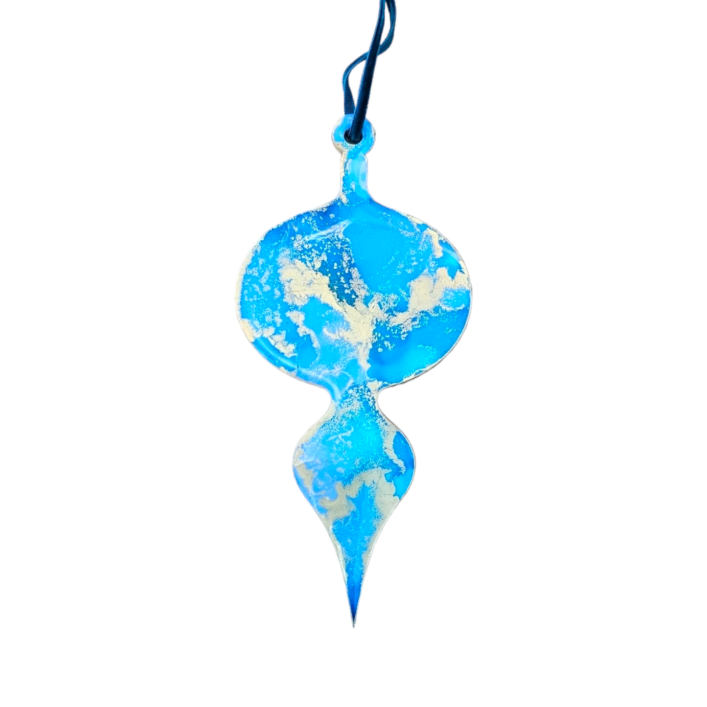 Handmade Alcohol Ink and Resin Christmas Baubles set of 3 - Snowflake (Blues and Gold)