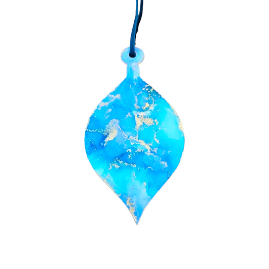 Handmade Alcohol Ink and Resin Christmas Baubles set of 3 - Snowflake (Blues and Gold)