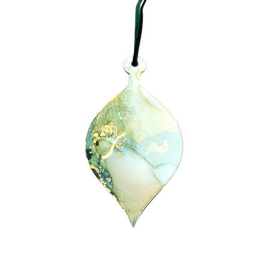 Handmade Alcohol Ink and Resin Christmas Baubles set of 3 - A Partridge in a Pear Tree (Sage Green and Gold)