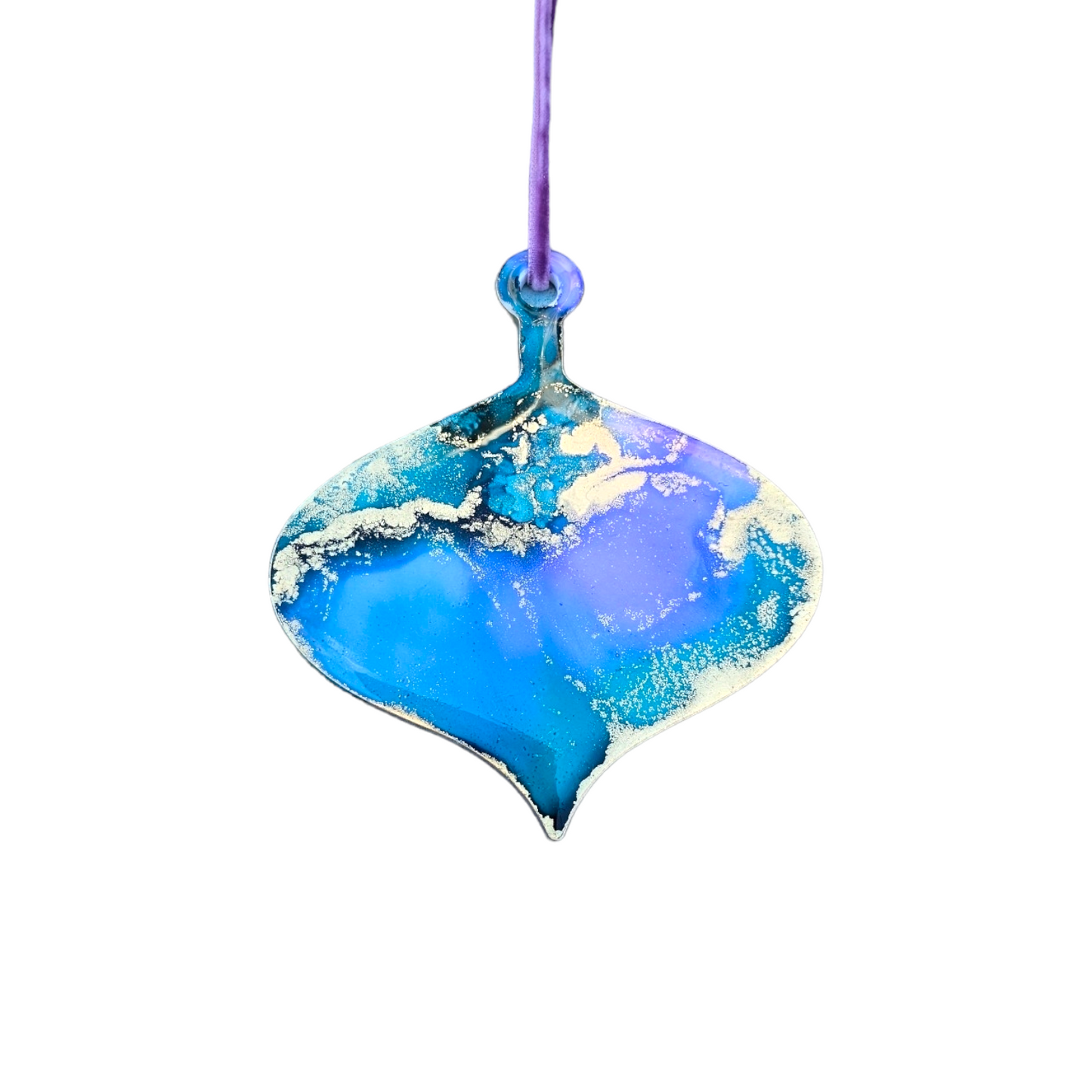 Handmade Alcohol Ink and Resin Christmas Baubles set of 3 - Snow Cosy (Blue, Turquoise, Purple and Gold)