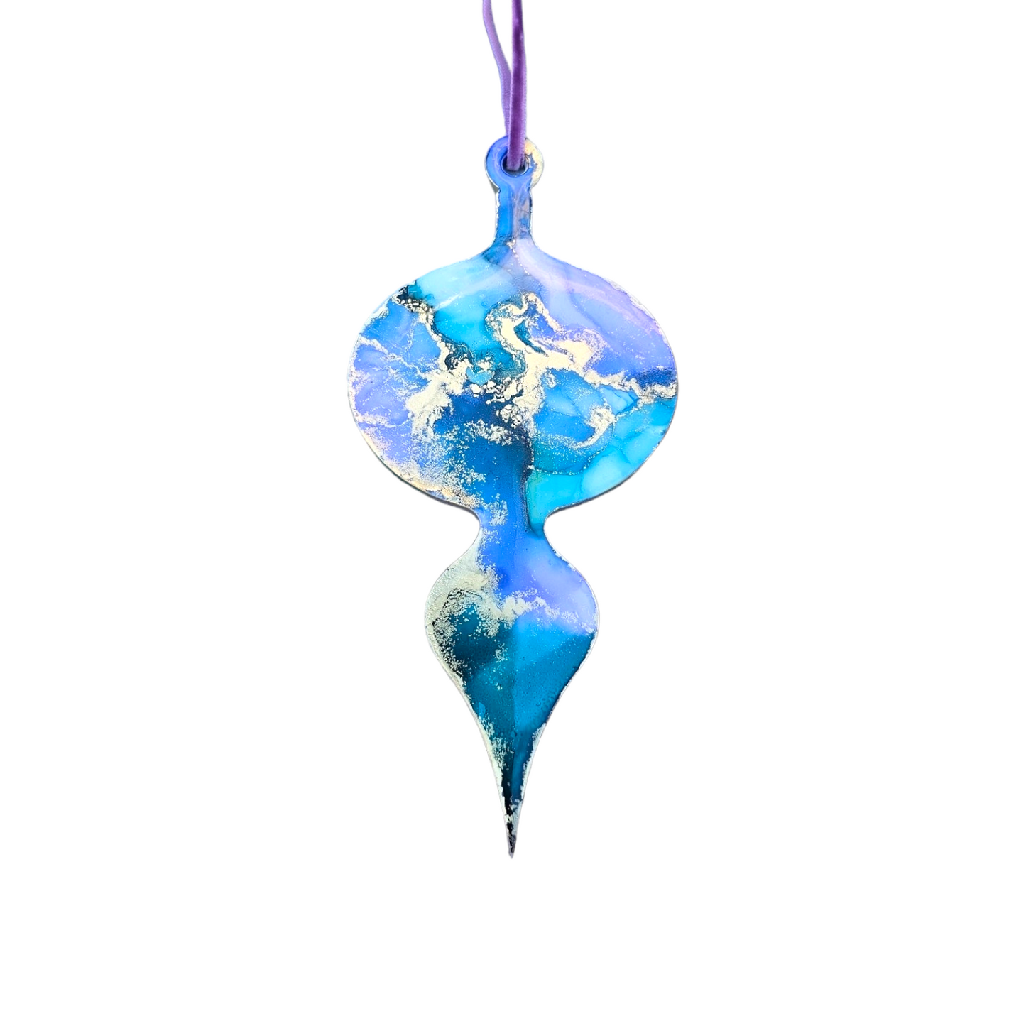 Handmade Alcohol Ink and Resin Christmas Baubles set of 3 - Snow Cosy (Blue, Turquoise, Purple and Gold)