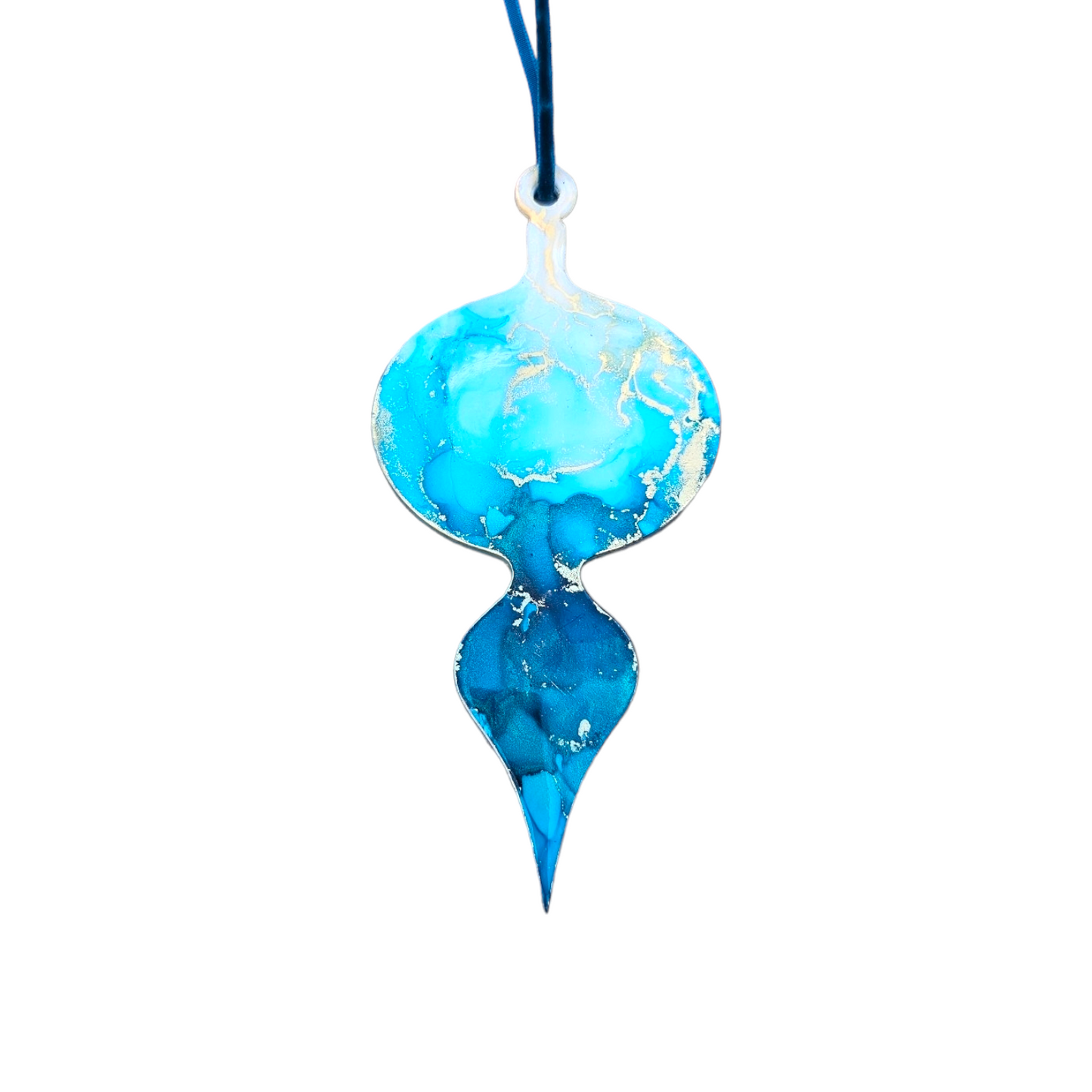 Handmade Alcohol Ink and Resin Christmas Baubles set of 3 - Icy Blues (Blue, White and Gold)