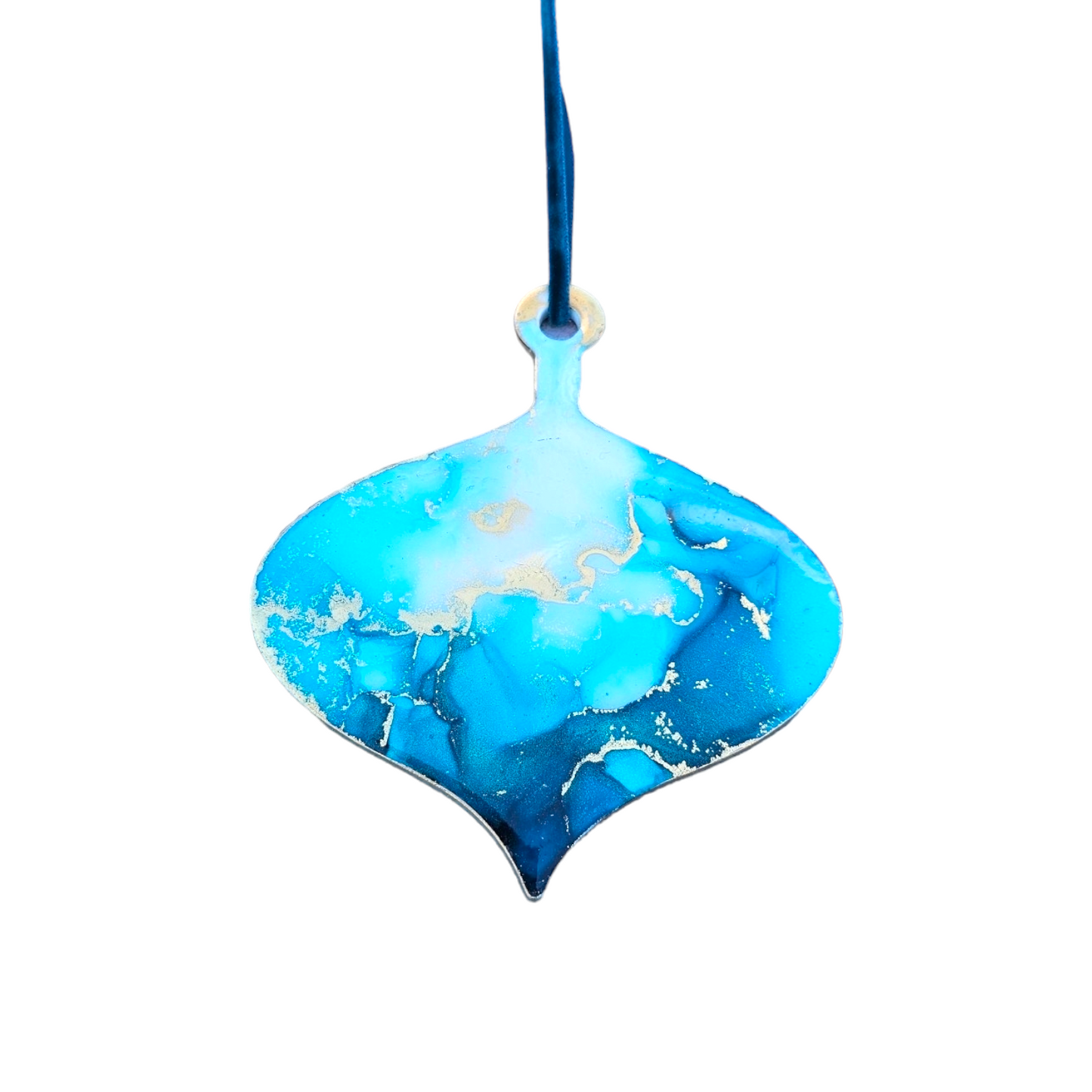 Handmade Alcohol Ink and Resin Christmas Baubles set of 3 - Icy Blues (Blue, White and Gold)