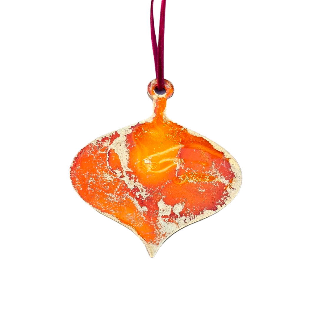 Handmade Alcohol Ink and Resin Christmas Baubles set of 3 - Terry's Chocolate Orange (Orange and Gold)