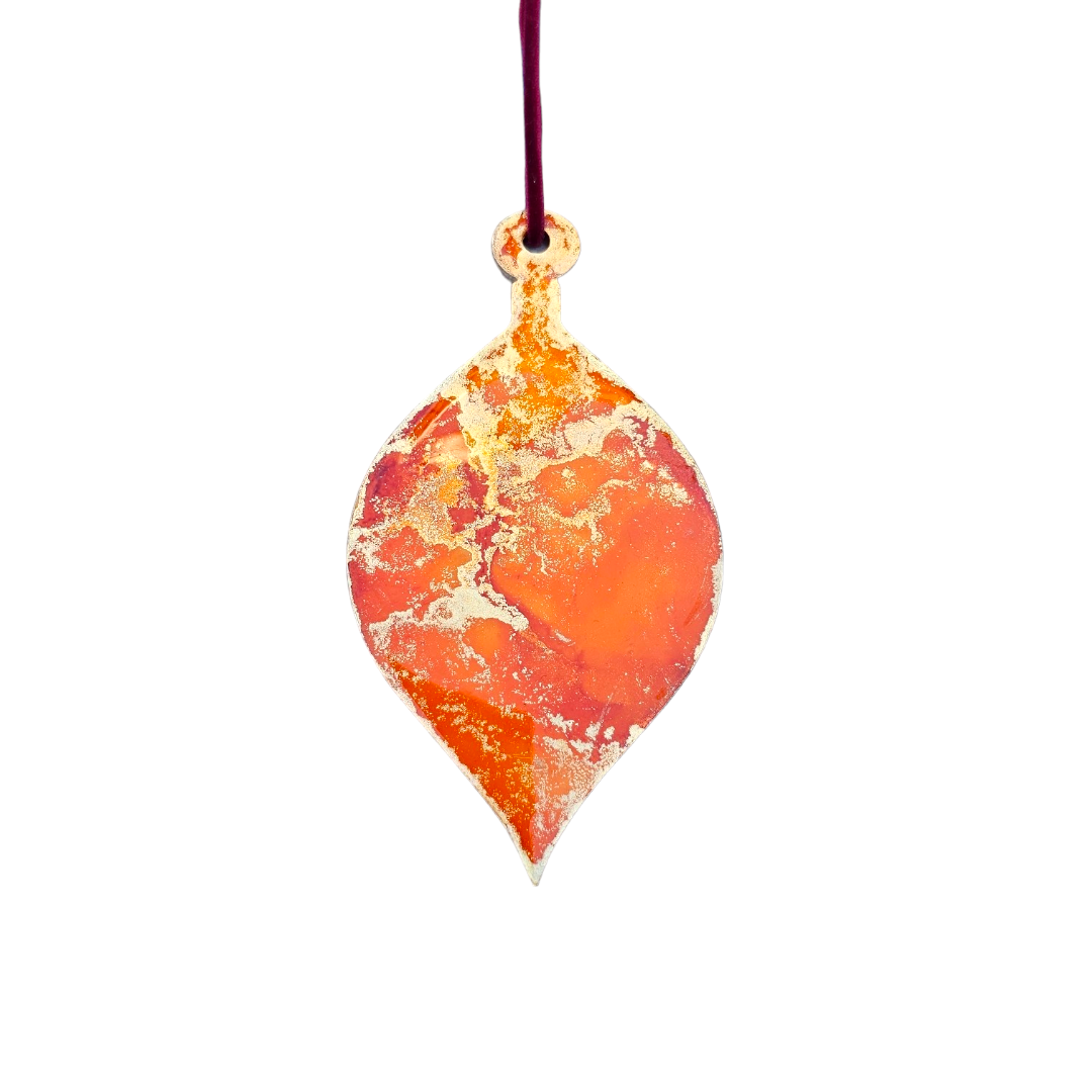 Handmade Alcohol Ink and Resin Christmas Baubles set of 3 - Terry's Chocolate Orange (Orange and Gold)