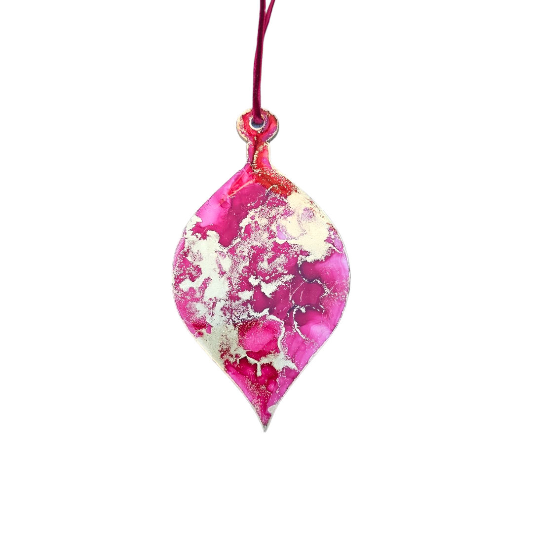 Handmade Alcohol Ink and Resin Christmas Baubles set of 3 - Mrs Claus (Burgundy Red, Pink and Gold)