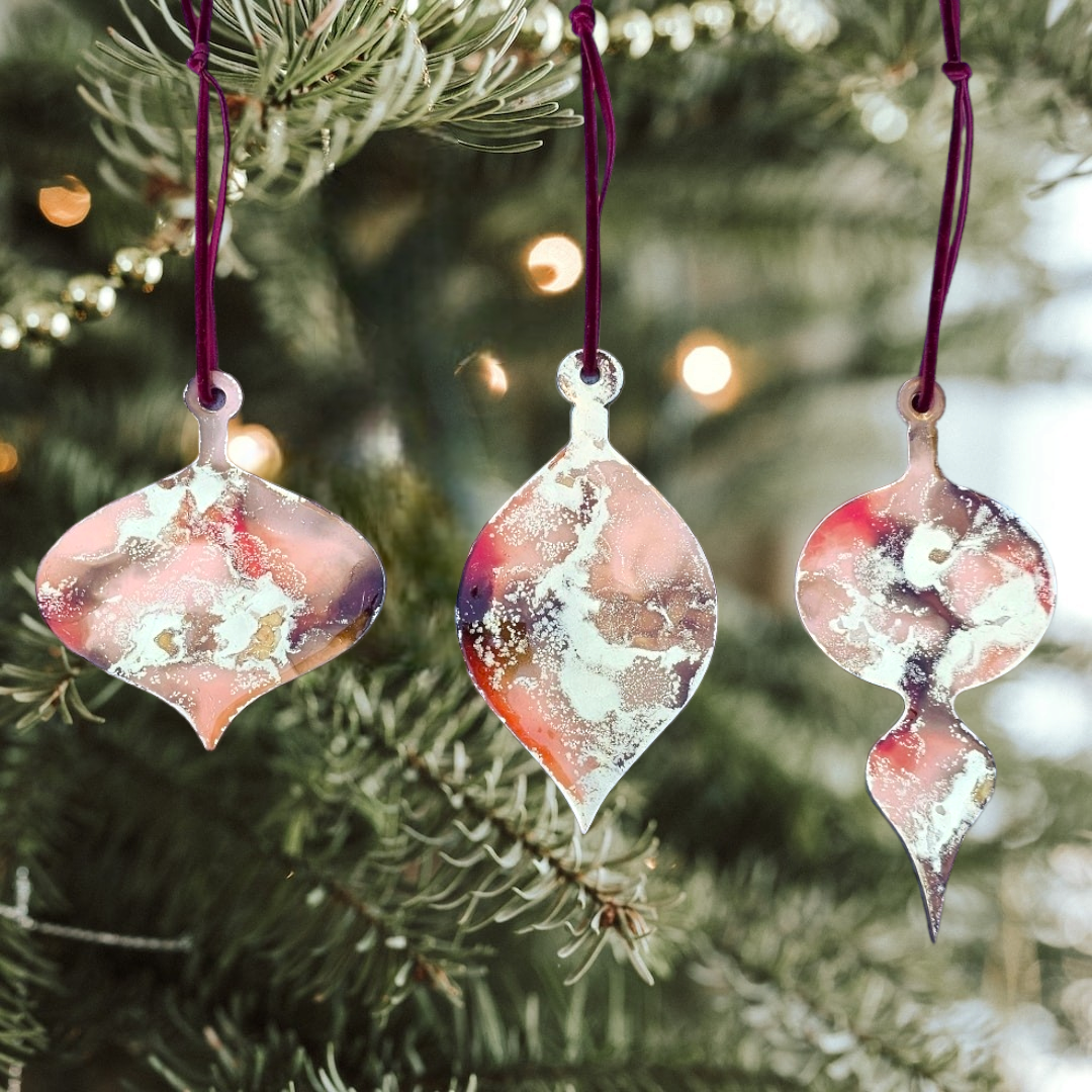 Handmade Alcohol Ink and Resin Christmas Baubles set of 3 - Gingerbread Man (Terracotta, Toffee Brown, Peach, Red and Gold)