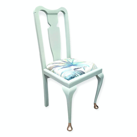 Blue Statement Chair with Tropical Print Upholstered Seat