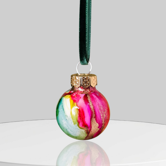 Set of 4 Hand-Painted Alcohol Ink Glass Baubles - Candy Cane